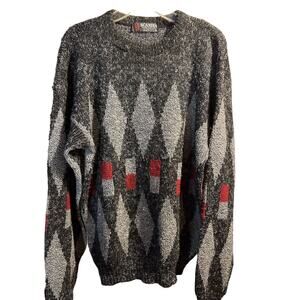 Scandia Vintage Men’s S Gray Red Argyle Long Sleeve Pullover Acrylic Sweater